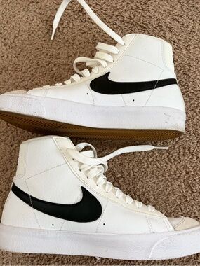 Women’s Nike White High-Top Sneakers  Black Swoosh youth 4.5 or women’s size 6